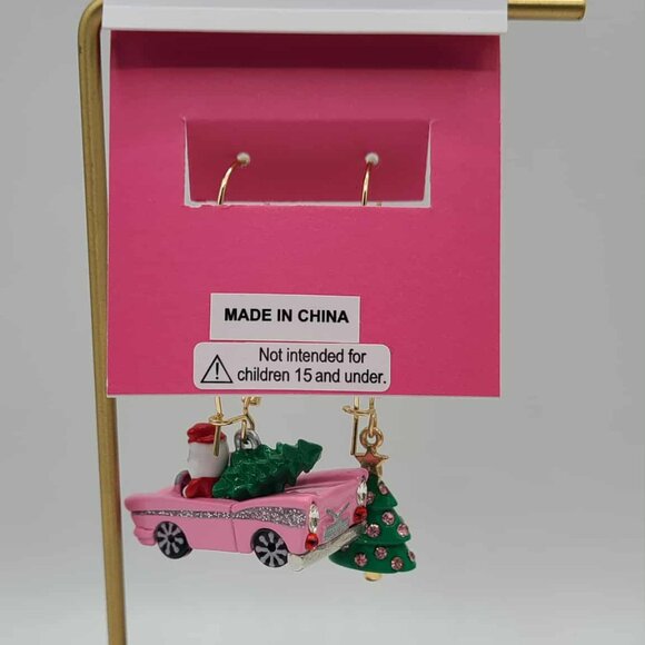 Betsey Johnson Santa Pink Car and Tree Miss Matched Earrings NWT! NEW! - Picture 3 of 7